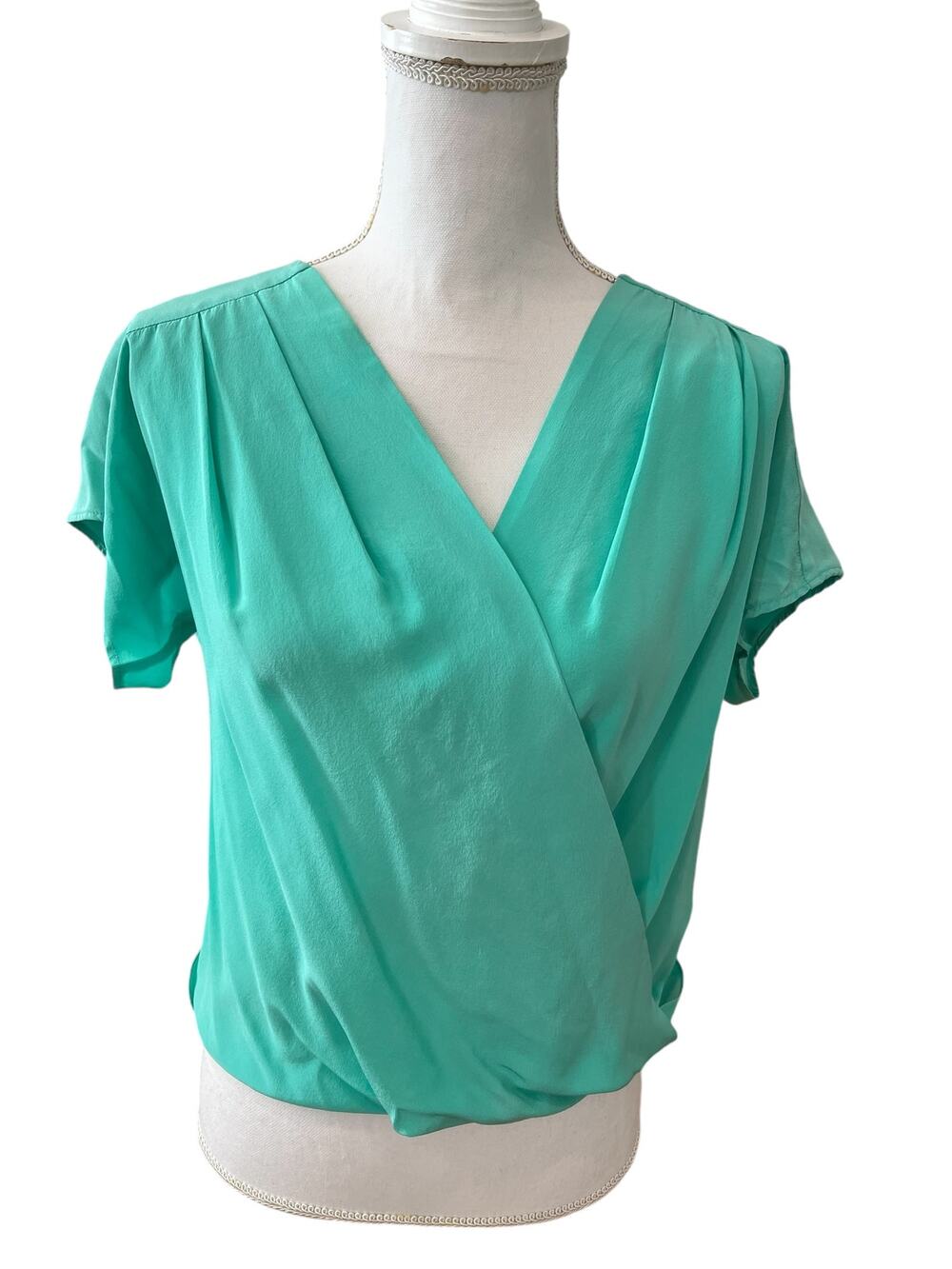 Amanda Uprichard Draped Surplice Flutter Sleeve Top Seafoam Green S